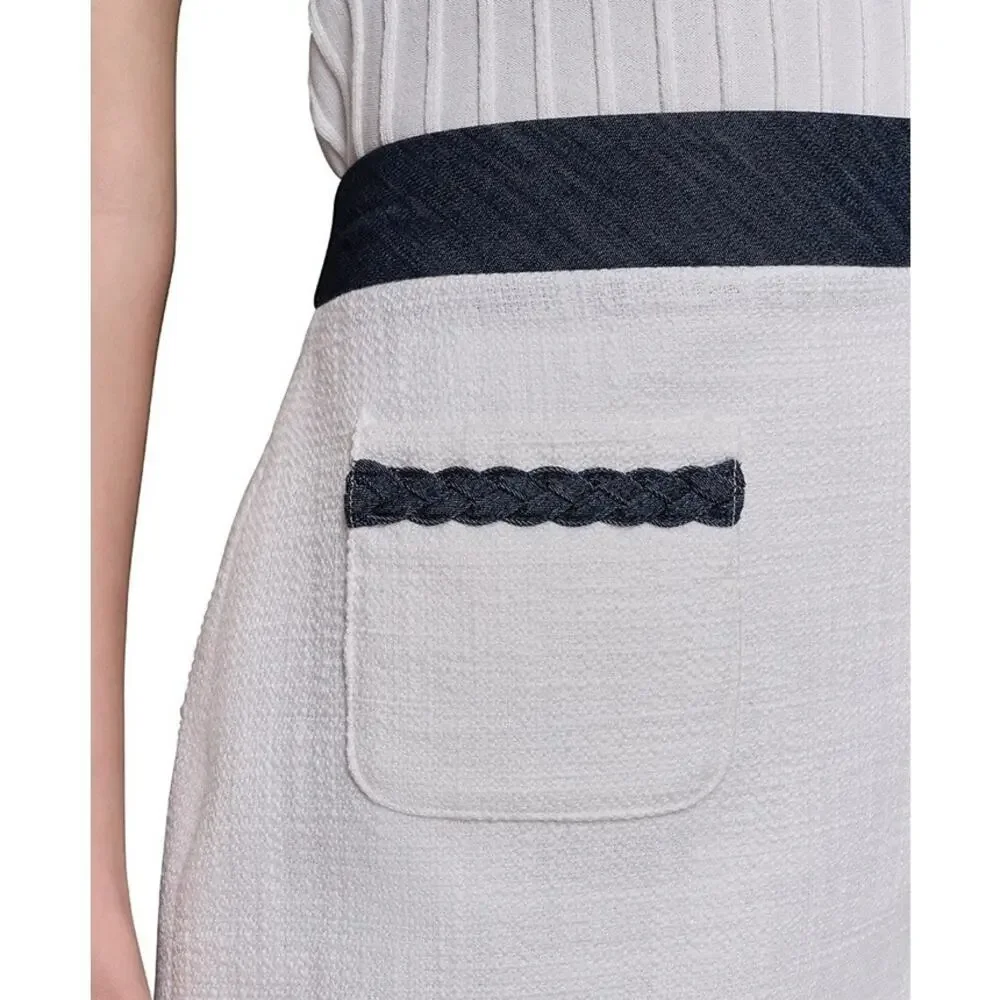 Karl Lagerfeld Tweed A-Line Skirt White/Navy Size 4